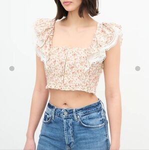 Lug Von Siga Josephine Cropped Ruffled Floral Print Top S-M (estimated)